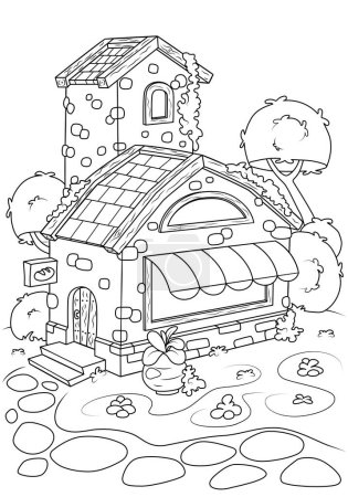 Coloring book for children. Fabulous little bakery shop. The task for children can be used in a book or magazine