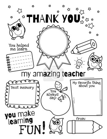 Téléchargez les photos : Carte postale - page à colorier en signe de gratitude envers l'enseignant. Merci professeur carte cadeau - en image libre de droit