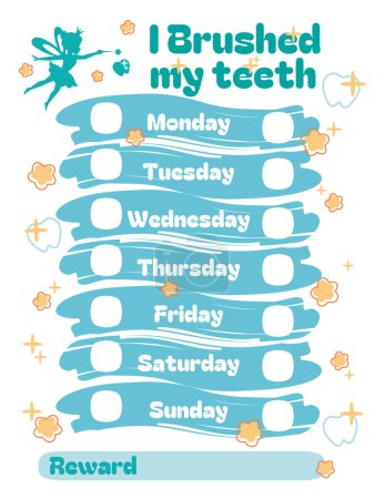 Daily teeth brushing schedule for children. Getting kids used to brushing their teeth every day with the Tooth Fairy
