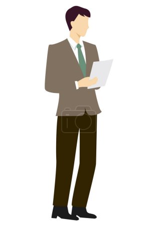 Homme d'affaires avec des documents sur fond blanc. Illustration vectorielle en style plat.