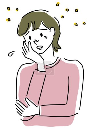 Téléchargez les photos : Une femme souffrant de rhume des foins dessin à la main illustration - en image libre de droit
