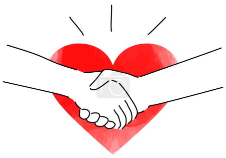 handshake and heart icon hand drawing illustration