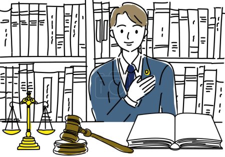 man lawyer at the Law firm hand drawing illustration