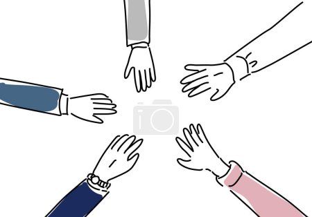 people hands united together hand drawing illustration,