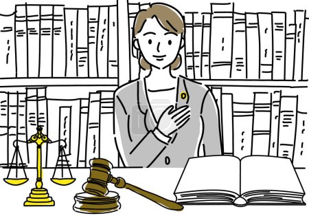 woman lawyer at the Law firm hand drawing illustration,
