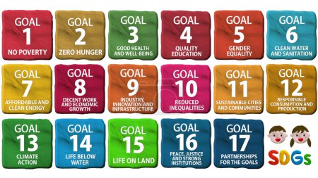 Photo for 3D clay art SDGs 17goals text icon set (English) - Royalty Free Image