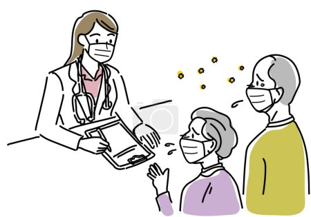 Ilustración de una mujer mayor que recibe una consulta médica de un médico