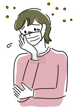 Illustration einer jungen Frau mit Maske gegen Heuschnupfen