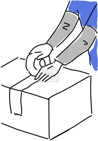 Illustration des mains d'un livreur tenant une boîte en carton