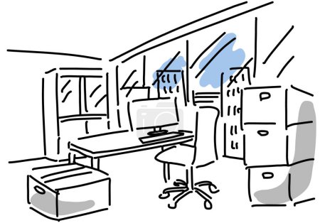 Office moving scene hand drawing illustration