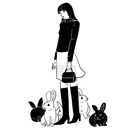 Téléchargez les illustrations : Femme avec lapin, bottes et mini-jupe - en licence libre de droit