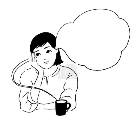 Ilustración de Dibujo de línea vectorial de una mujer pensando - Imagen libre de derechos
