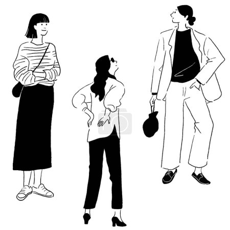 Vector line drawing of a fashionable fashion woman