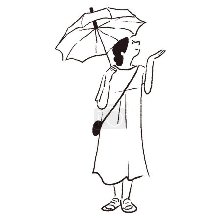 Illustration for Vector line drawing of a woman with an umbrella and after rain - Royalty Free Image