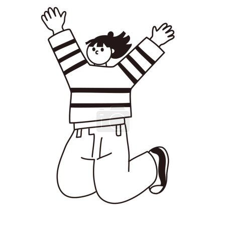 Hurray, line drawing vector of a jumping woman