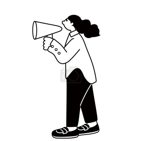 Illustration for Line drawing vector of a woman with a loudspeaker - Royalty Free Image