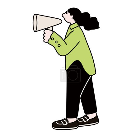 Illustration for Line drawing vector of a woman with a loudspeaker - Royalty Free Image