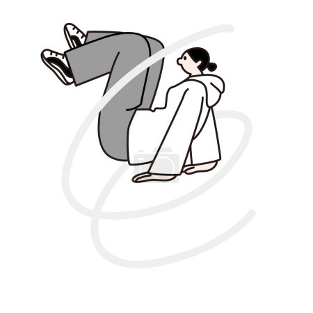Line drawing vector of a woman falling