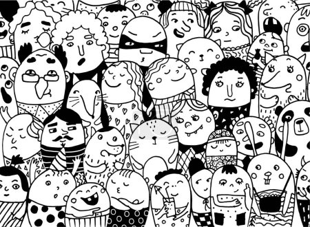 Photo for Black and white doodle style illustration with face symbols - Royalty Free Image