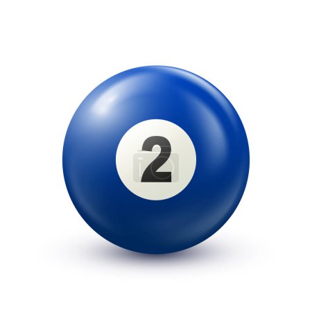 Illustration for Billiard,blue pool ball with number 2.Snooker or lottery ball on white background.Vector illustration - Royalty Free Image