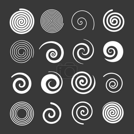 Téléchargez les illustrations : Ensemble de spirales simples. Tourbillon mouvement torsion cercles élément de conception ensemble isolé vecteur icônes - en licence libre de droit