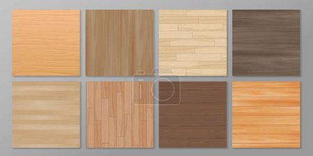Realistic vector wood background set. Top view isolated wooden table or floor. Brown wood texture with stripes