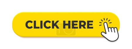Illustration for Click here button with hand pointer clicking. Vector yellow push button illustration - Royalty Free Image