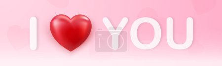 Ilustración de Te amo Texto con corazón sobre fondo rosa pastel. Tarjeta de San Valentín. Ilustración vectorial - Imagen libre de derechos