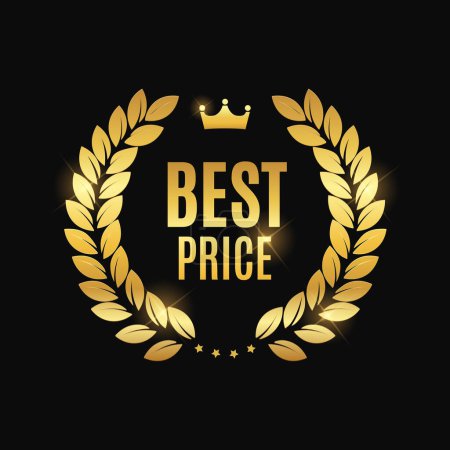 Illustration for Best Price Badge. Best offer emblem with golden wreath. Best deal seal, Logo label, Sticker design element. Vector illustration - Royalty Free Image