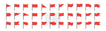 Ilustración de Bandera roja icono vector conjunto. Comenzar y terminar símbolos. Marcas de mapa para el punto GPS. Concepto de puntero, etiqueta y signo importante - Imagen libre de derechos
