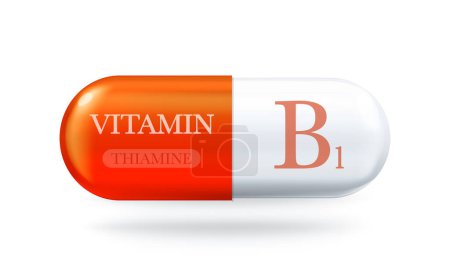 Illustration for Vitamin B1 icon. Thiamine B pill capsule. Vector 3d illustration - Royalty Free Image