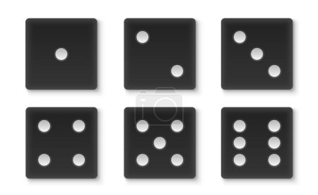Illustration for Black dice set. Collection of dice cubes with numbers. Casino, lottery and gambling game elements. Top view icons. Realistic vector illustration - Royalty Free Image
