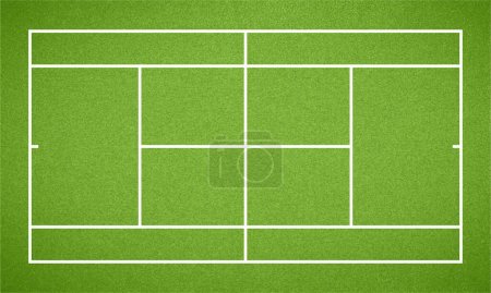 Pista de tenis. Campo de tenis vista superior con textura y marco de hierba verde. Ilustración vectorial