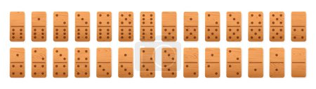 Wooden domino tiles icon full set. Realistic wood dominoes bones. 28 pieces for game graphic element. Vector illustration EPS 10