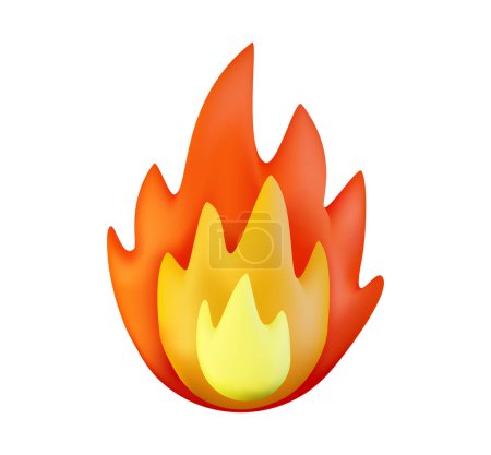 Ilustración de 3d fuego icono de renderizado realista. Pegatina caliente aislada en estilo de dibujos animados. Símbolo de buen contenido. - Imagen libre de derechos
