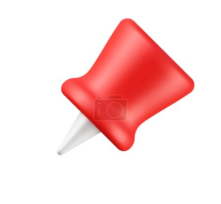Illustration for 3d red pushpin icon realistic render. Symbol of notes and strategy in cartoon style, infographics isolated objects on white background. Vector illustration. - Royalty Free Image