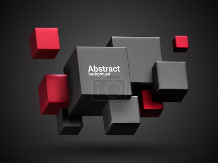 Ilustración de 3d render de conjunto de cubos negro y rojo, fondo geométrico abstracto con espacio libre para el texto, ilustración vectorial. - Imagen libre de derechos