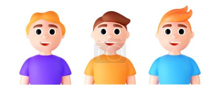 Illustration for Set of 3d portraits of happy people on a white background. Cartoon characters woman and man, vector illustration. - Royalty Free Image