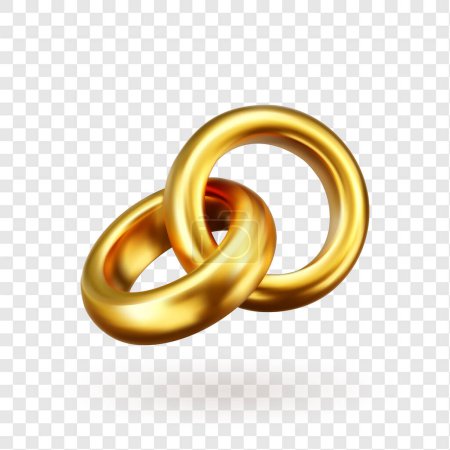 Illustration for 3d vector illustration of a wedding ring, realistic render. Golden geometric jewels on a white background, a symbol of marriage and wealth. - Royalty Free Image