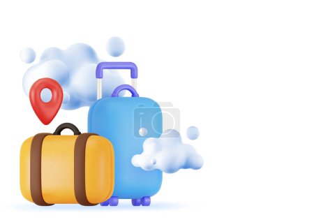 Téléchargez les illustrations : Icône de bagage 3D. Vecteur rendu 3d icône symbole des vacances et des vacances d'été. Fond de bagage pour la conception. - en licence libre de droit