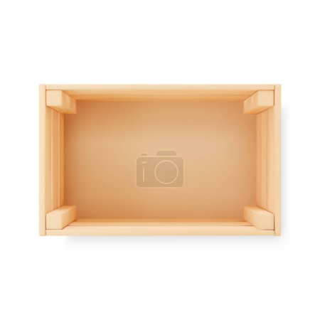 Ilustración de 3d caja de madera realista para frutas y verduras. Caja marrón vacía y abierta con textura de madera. Objeto vectorial aislado sobre fondo blanco. - Imagen libre de derechos