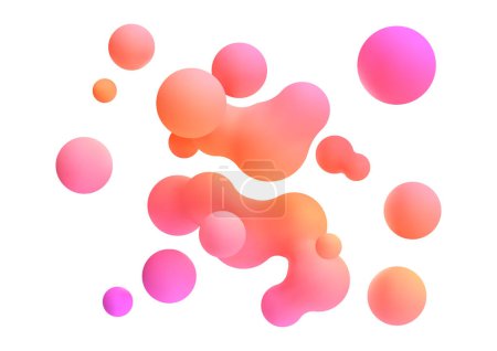 Illustration for 3d liquid blobs set. Abstract colored spheres in flight. Vector realistic render of bubbles on an isolated white background. Illustration of lava lamp elements. - Royalty Free Image
