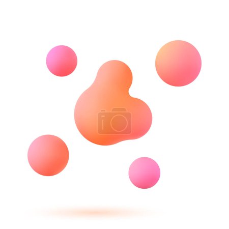 Téléchargez les illustrations : Jeu de blobs liquides 3d. sphères colorées abstraites en vol. Rendement vectoriel réaliste des bulles sur un fond blanc isolé. Illustration des éléments de lampe à lave. - en licence libre de droit