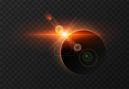 Illustration for Sun eclipse light effect. Vector horizontal glowing lines of sunrise and laser glow effect on a dark transparent background. Glowing rays abstract elements. - Royalty Free Image