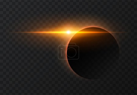 Illustration for Sun eclipse light effect. Vector horizontal glowing lines of sunrise and laser glow effect on a dark transparent background. Glowing rays abstract elements. - Royalty Free Image