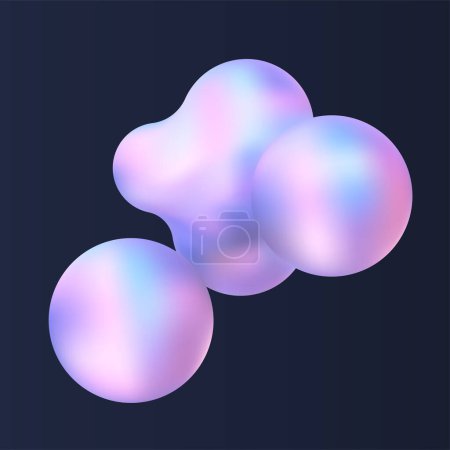 Illustration for 3d liquid blobs set. Abstract colored spheres in flight. Vector realistic render of bubbles on an isolated white background. Illustration of lava lamp elements in y2k style. - Royalty Free Image