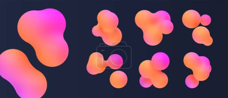 Illustration for 3d pink liquid blobs set. Abstract colored spheres in flight. Vector realistic render of bubbles on an isolated white background. Illustration of lava lamp elements in y2k style. - Royalty Free Image