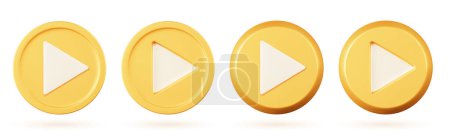 Ilustración de Botón 3D de juego dorado. Ilustración vectorial de un objeto dorado sobre un fondo blanco aislado. Medalla amarilla o moneda. Icono de interfaz de renderizado 3D. - Imagen libre de derechos