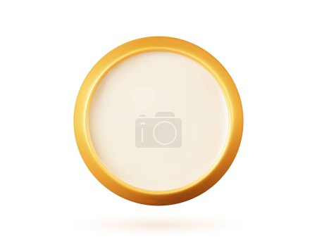 Ilustración de Marco dorado 3D. Ilustración vectorial de un objeto dorado sobre un fondo blanco aislado. Medalla amarilla o moneda. Icono de interfaz de renderizado 3D. - Imagen libre de derechos