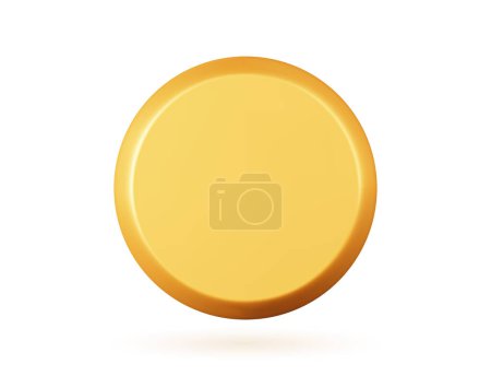 Illustration for 3D golden frame. Vector illustration of a gold object on a white isolated background. Yellow medal or coin. 3D render Interface icon. - Royalty Free Image